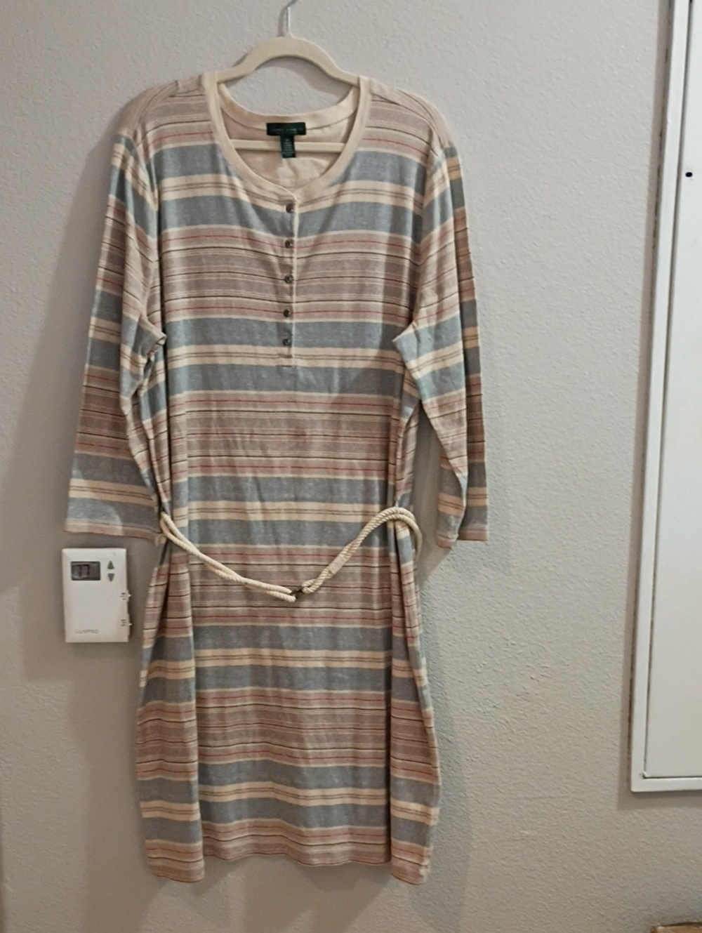 Ralph Lauren Striped Henley Midi Dress - Beige, Gray & Brown